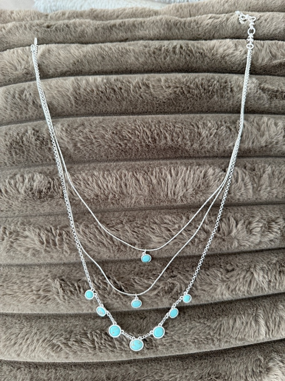 Silver Layered Necklace with Turquoise Discs